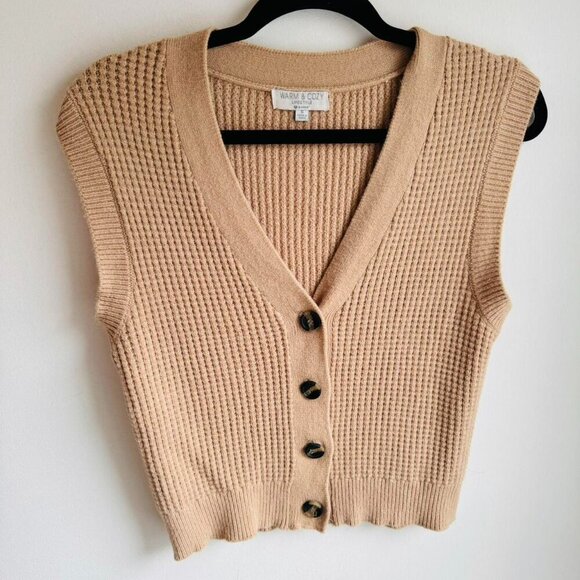 Tan Cotton Blend Vest Style Top - Picture 3 of 6